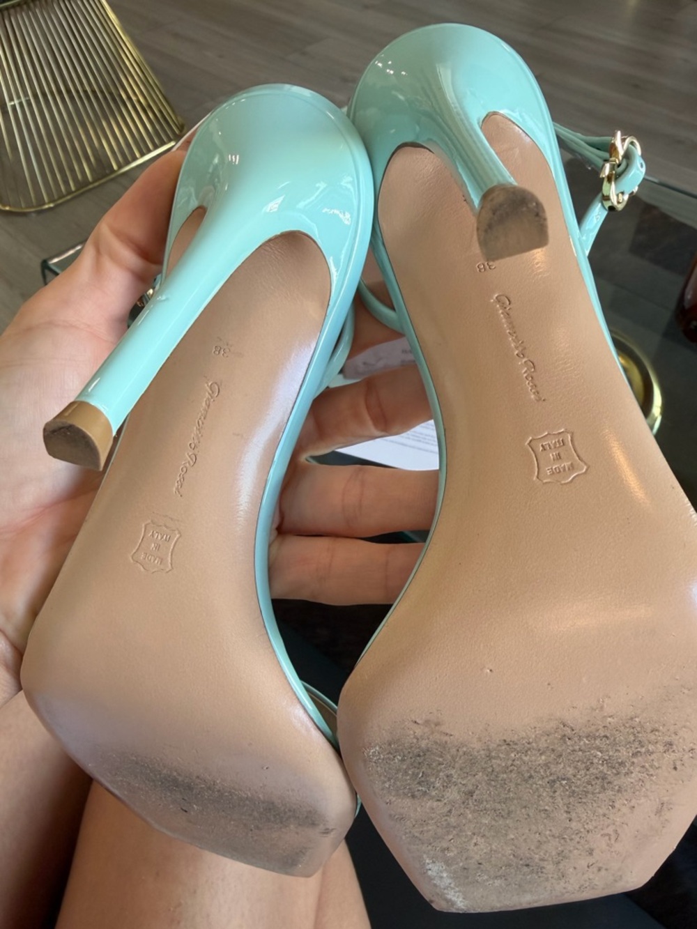 Gianvito Rossi Vernice Patent Ribbon Bora Slingback Stiletto Sandals in Mint 38 - Picture 9 of 15